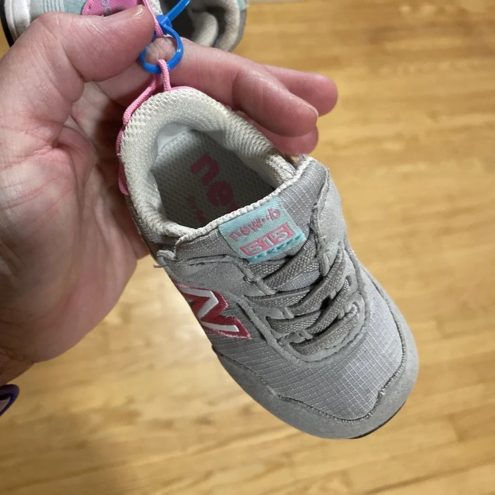 New Balances 515 No Tie Pink And Gray Suede Toddler Size 3 Sneakers